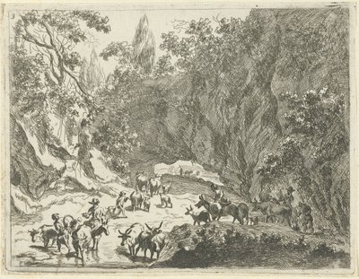 Paisaje de montaña con pastores y ganado. Paisajes con pastores y ganado (título de la serie) de Johannes Gronsveld