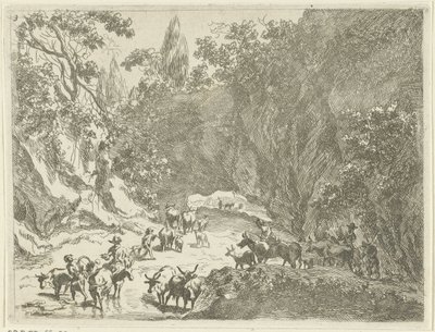 Paisaje de montaña con pastores y ganado. Paisajes con pastores y ganado (título de la serie) de Johannes Gronsveld