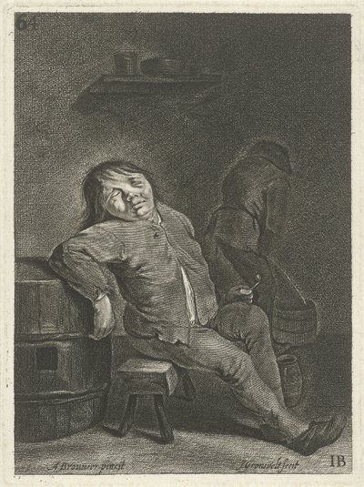 Interior de posada con dos granjeros de Johannes Gronsveld