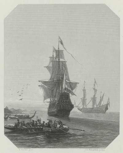 Llegada de Abel Tasman a Nueva Zelanda, 1642-1643, ca 1865 de Johannes Heinrich Maria Hubert Rennefeld