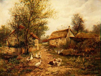Aves de corral junto a un estanque en un corral de Johannes Hendrik Weissenbruch