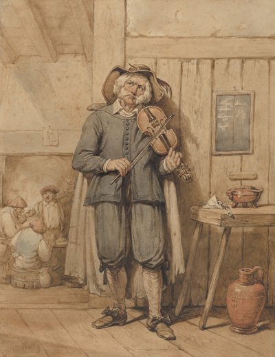 Un violinista en una taberna, con tres hombres en el fondo, mediados del siglo XIX de Johannes Hendrik van West
