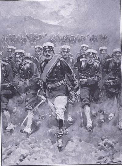 Una carga de la infantería japonesa, ilustración de Cassells History of the Russo-Japanese War Vol 1, c.1900 de Johannes Hermann Barend Koekkoek
