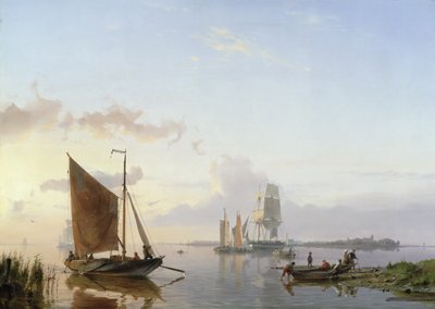 Embarcaciones de vela en un estuario, 1853 de Johannes Hermann Barend Koekkoek