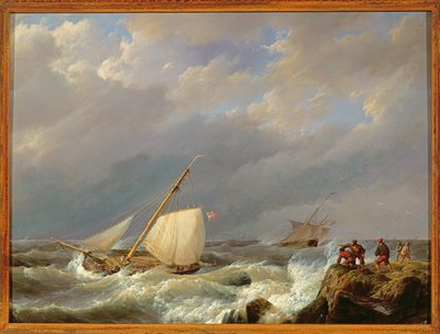 Barcos en una Costa de Sotavento en una Tormenta, 1844 de Johannes Hermann Barend Koekkoek