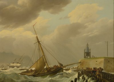 Barcos en mares tormentosos de Johannes Hermanus Koekkoek