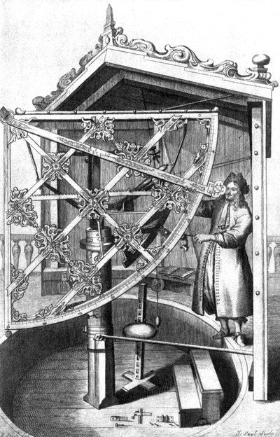 Astrónomo en su observatorio de Johannes Hevelius