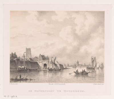 Puerta de agua en Woudrichem El Waterpoort en Woudrichem (título sobre el objeto) de Johannes Hilverdink