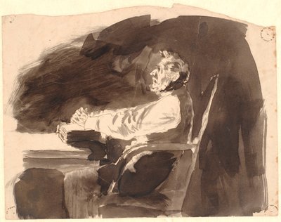 Hombre mayor en una mesa con una biblia de Johannes Holbek