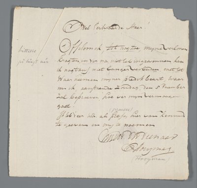 Carta del reverendo Hooyman a Jan Brandes de Johannes Hooyman