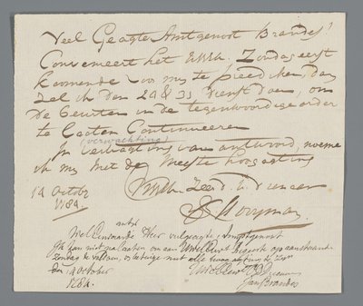 Carta del reverendo Hooyman a Jan Brandes de Johannes Hooyman