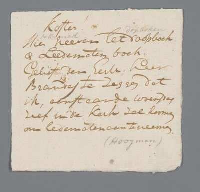 Carta del reverendo Hooyman al sacristán de Johannes Hooyman