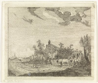 Caballo y carruaje frente a una casa de Johannes Huibert Prins
