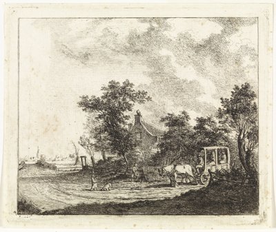 Caballo y carruaje frente a una casa de Johannes Huibert Prins