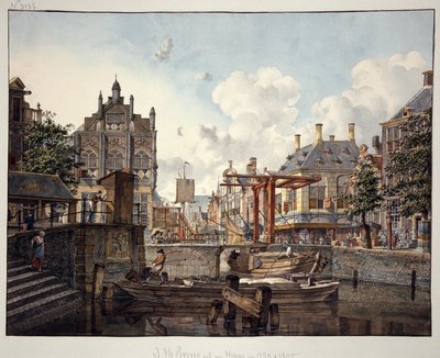 Vista de ciudad con puente levadizo de Johannes Huibert Prins