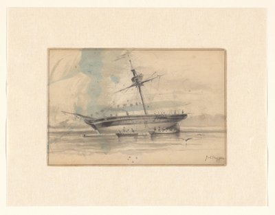 Velero con dos botes de remos de Johannes Huygens (signed by artist)
