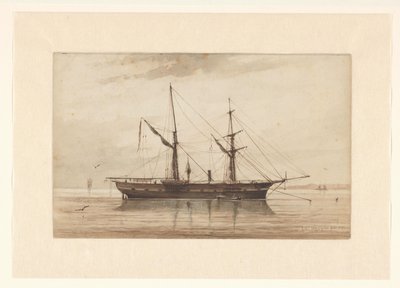 Velero anclado en aguas tranquilas de Johannes Huygens (signed by artist)