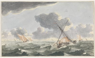 planchando la vela Barcos en el mar (serie A) (título de la serie) de Johannes Jacobsz van den Aveele (attributed to)