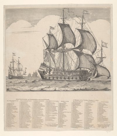Descripción del barco abordado con su Touwerck corriendo de Johannes Jacobsz van den Aveele