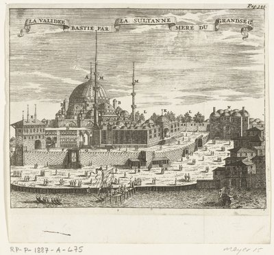 Vista del Yeni Cami La validee bastie par la sultanne mere du grandseg. (título en el objeto) de Johannes Jacobsz van den Aveele