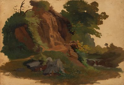 Afloramiento Rocoso junto a un Arroyo en la Campiña Romana, ca. 1835-40 de Johannes Jakob Frey