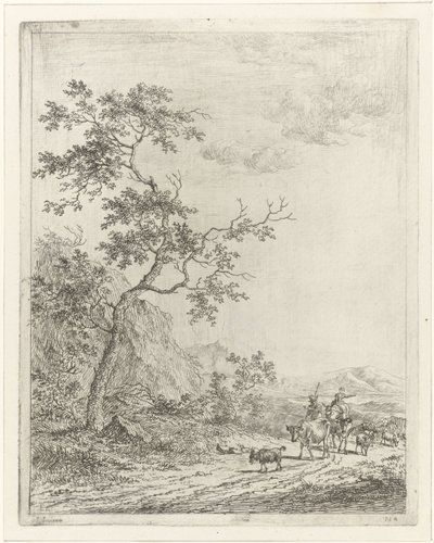 Paisaje montañoso con pastor, pastora y ganado. de Johannes Janson