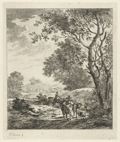 paisaje con pastor y ganado de Johannes Janson