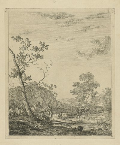 paisaje con ganado en el río de Johannes Janson