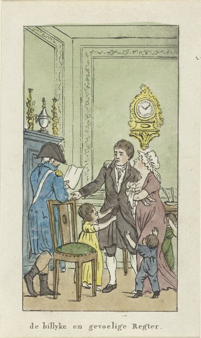 Interior con familia y oficial el billyke y sensible Regter. (título en el objeto) de Johannes Jelgerhuis