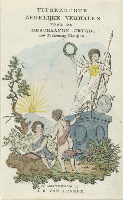Paisaje con dos niños Portada de: Cuentos morales seleccionados para la juventud civilizada, 1828 de Johannes Jelgerhuis