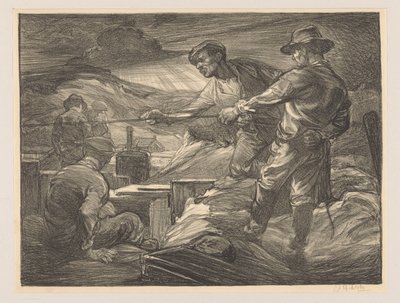 Trabajadores tirando de una cuerda de Johannes Josephus Aarts (signed by artist)