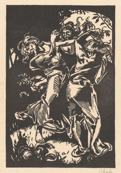 Mujeres bailando con racimos de uvas y sátiros de Johannes Josephus Aarts (signed by artist)