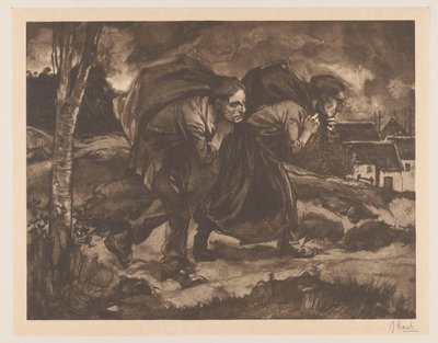 Hombre y mujer con bolsa en la espalda de Johannes Josephus Aarts (signed by artist)