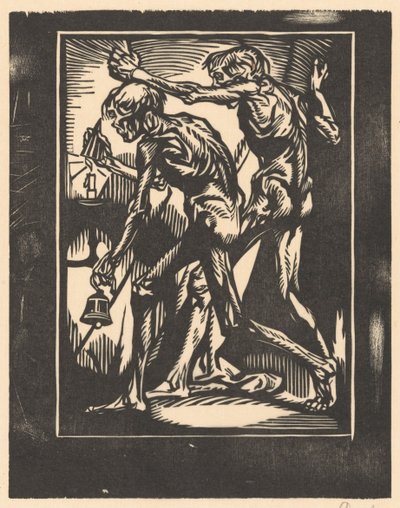 Dos figuras masculinas desnudas con campana y tapa de vela de Johannes Josephus Aarts (signed by artist)