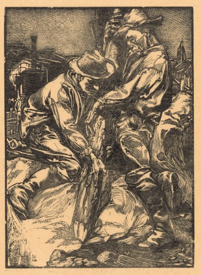 Trabajadores de la construcción que realizan trabajos de pilotaje de Johannes Josephus Aarts