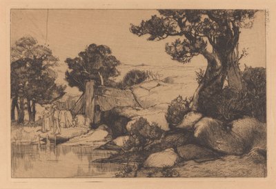 Paisaje con hombre y mujer en un banco de Johannes Josephus Aarts