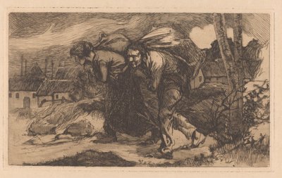 Hombre y mujer con bolsa en la espalda de Johannes Josephus Aarts