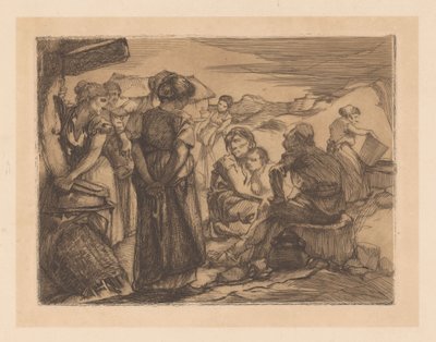 Hombre, mujer y niño en un paisaje de colinas de Johannes Josephus Aarts