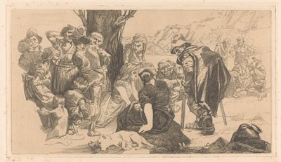 Hombres, mujeres y niños junto a un árbol de Johannes Josephus Aarts