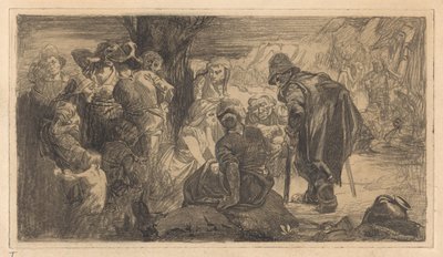 Hombres, mujeres y niños junto a un árbol de Johannes Josephus Aarts