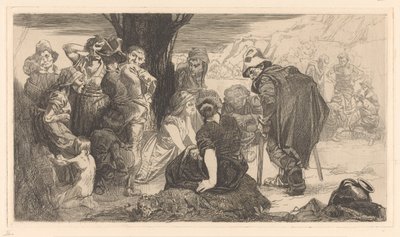Hombres, mujeres y niños junto a un árbol de Johannes Josephus Aarts