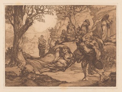Hombres, mujeres y niños en un paisaje de colinas de Johannes Josephus Aarts