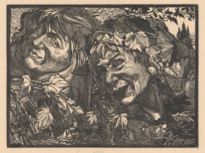 Dos bacantes rodeados de hojas de parra de Johannes Josephus Aarts