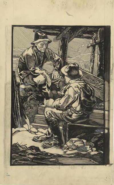 Dos trabajadores del dique en una cabaña de tablones de Johannes Josephus Aarts