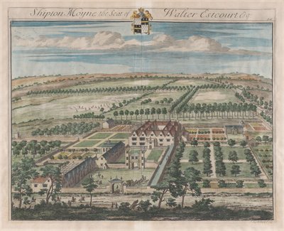 Shipton Moyne, La Residencia de Walter Estcourt, Esq., [1712] reeditado 1768 de Johannes Kip