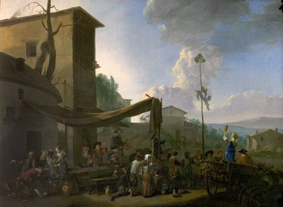 Festival de un pueblo, campesinos festejando fuera de una posada, principios de 1650 de Johannes Lingelbach