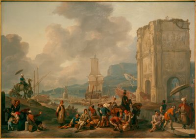 Capricho de un puerto italiano con el Arco de Constantino de Johannes Lingelbach
