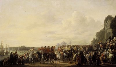 Carlos II deteniéndose en la finca de Wema en el Rotte en su viaje de Róterdam a La Haya, 25 de mayo de 1660 de Johannes Lingelbach