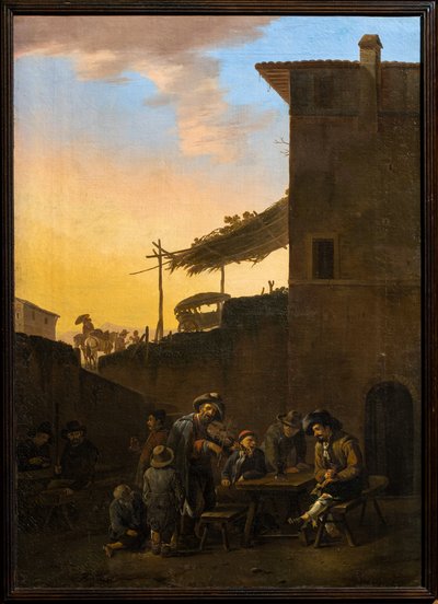 Bebedores frente a una posada italiana de Johannes Lingelbach