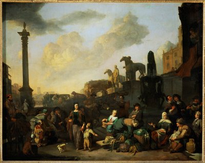 Le marche aux herbes a Rome - El mercado de hierbas de Roma ... de Johannes Lingelbach